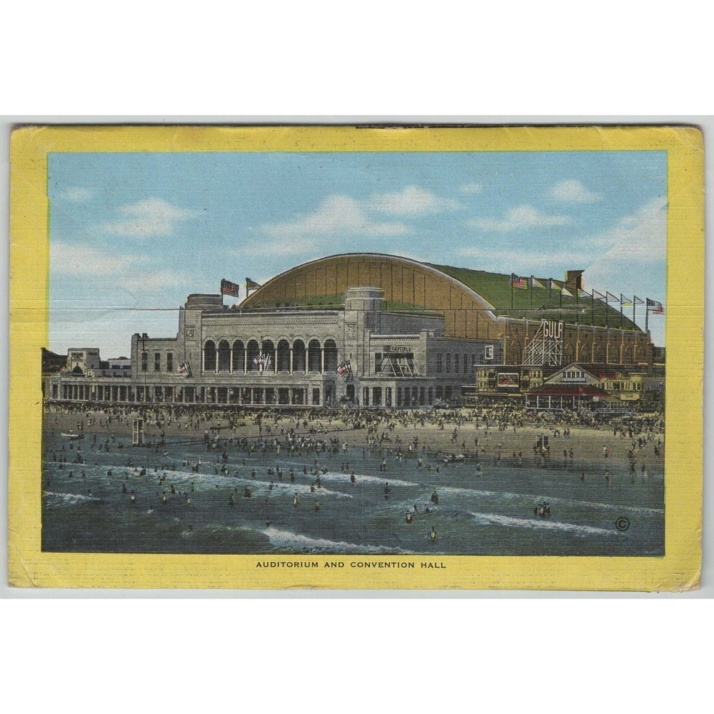 Atlantic City New Jersey NJ Linen Postcard 1957 Illuminated Fountain Night View - Picture 2 of 2